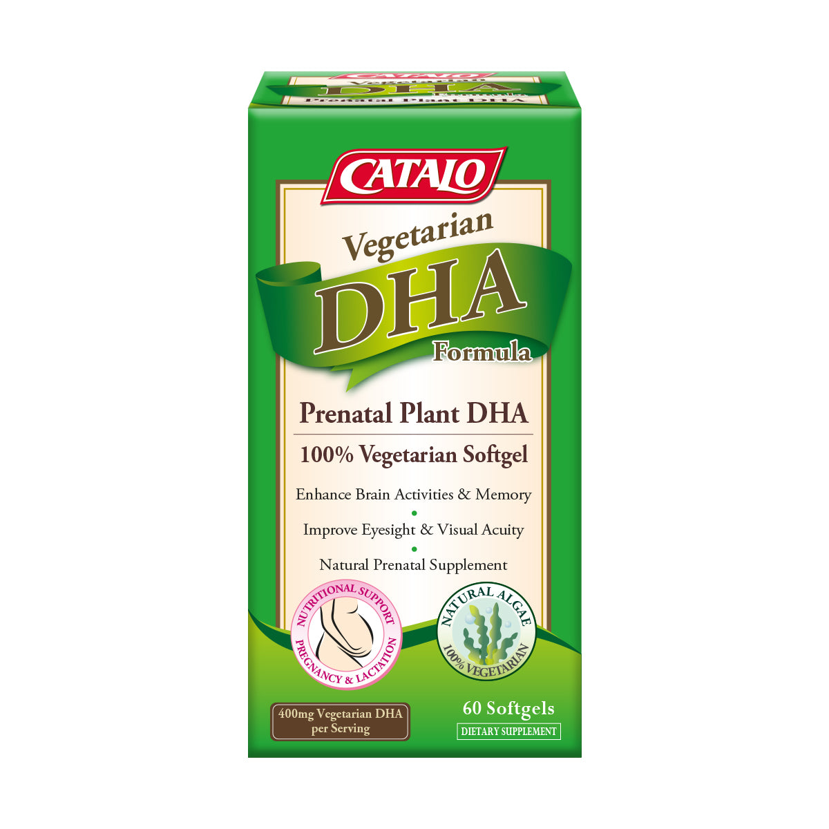 CATALO家得路藻油DHA活腦補眼配方 60粒,含life’sDHA™高純度藻油,促進腦部及視力健康,適合孕婦及素食者。